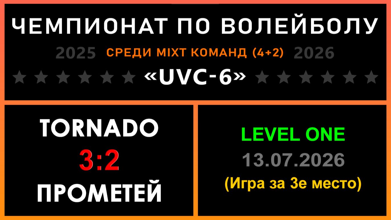 Tornado - Прометей, UVC-6 (Mixt) - LEVEL ONE (Игра за 3е место)