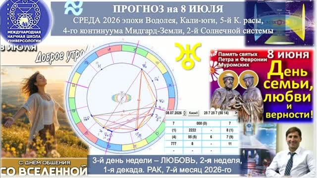 ПРОГНОЗ на 8 ИЮЛЯ, СРЕДУ, день ЛЮБВИ, 2026, эпохи Водолея, 5-й К.расы 2-й Солнечной системы