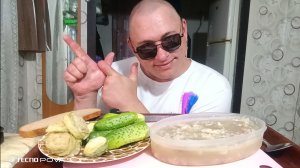 Мукбанг/Обжорыч/Холодец домашний, овощи свежие с грядки/