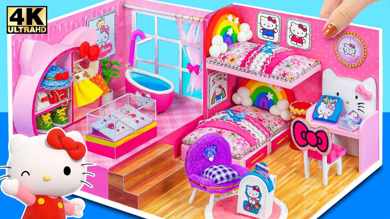 Увлекательный набор для макияжа и постройка розового домика Hello Kitty, двухъярусной кровати ❤ смотреть онлайн