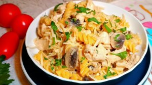 📌 Макароны с курицей и грибами в сливочном соусе