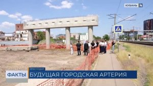 Бетонные сваи установили на месте строительства развязки в Краснодаре