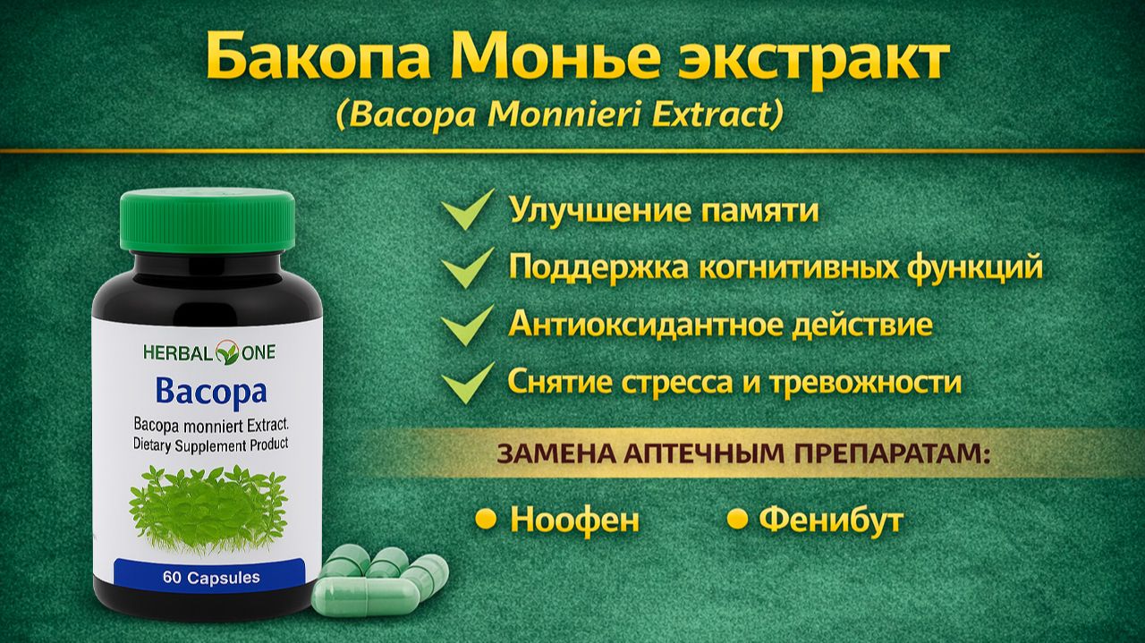 Бакопа Монье экстракт (Bacopa Monnieri Extract) капсулы