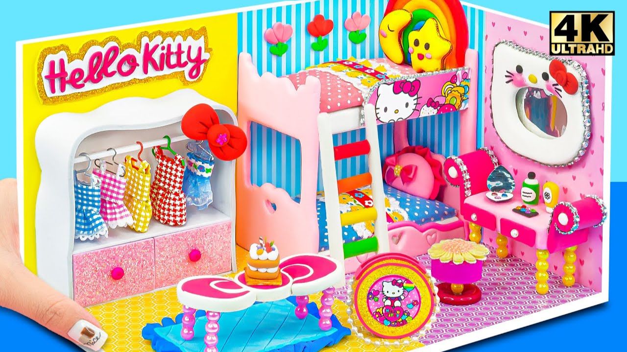 Постройте милый миниатюрный домик Hello Kitty с двухъярусной кроватью и столиком для макияжа❤️М смотреть онлайн