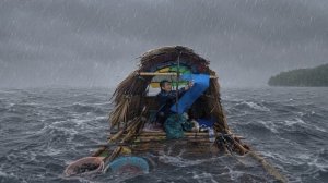 Сумасшедший челлендж, выжить на плоту в шторм. Я и мой верный пёс, ловим и готовим.