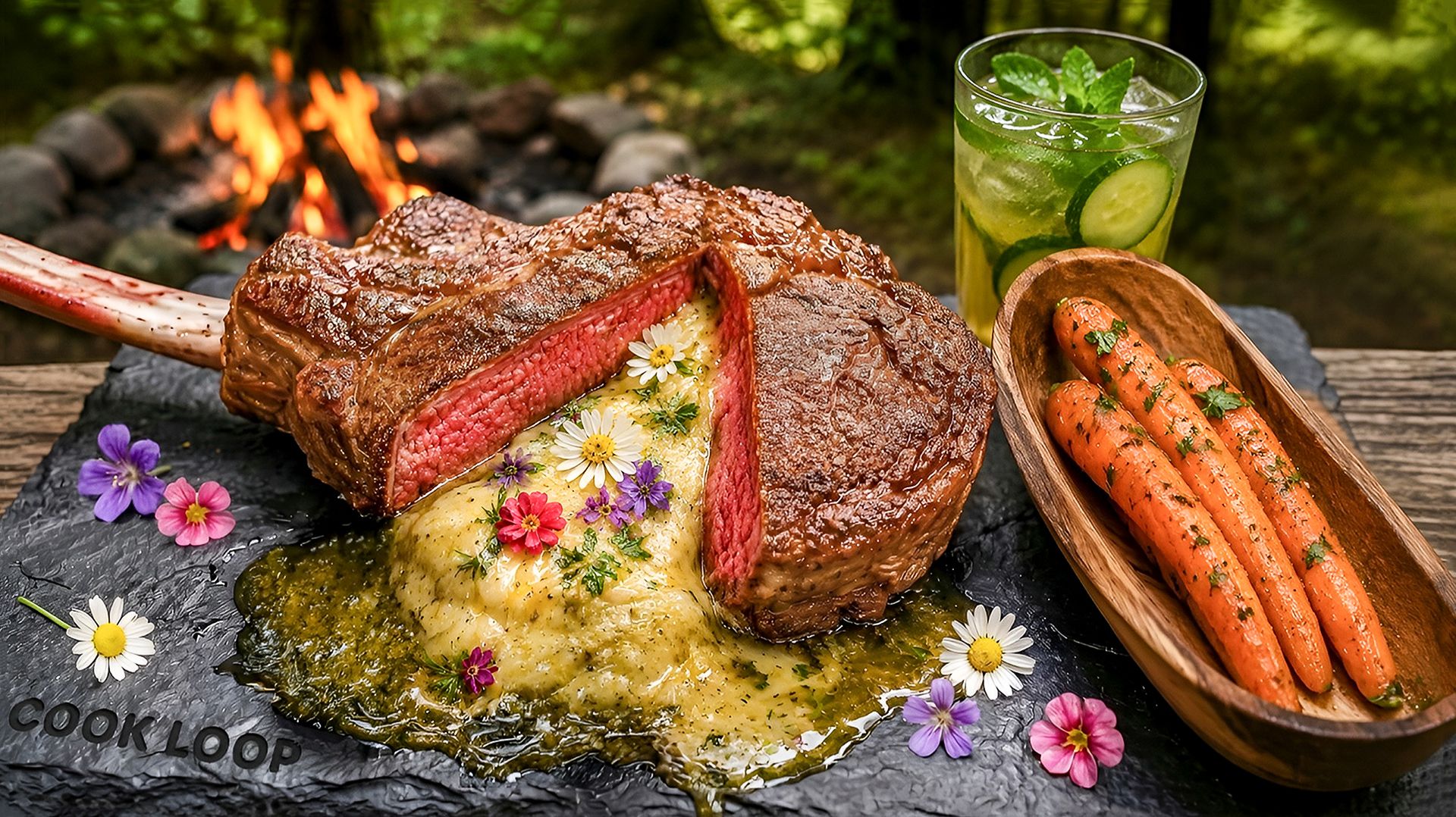 Ultimate Bushcraft Feast Flower-Infused Tomahawk Steak over Open Fire смотреть онлайн