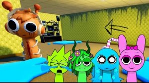 Команда Sprunki Aqua, Pinki, Vineria и Owakcx спаслась из подсобных помещений Sprunki в ROBLOX