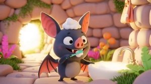 Сонная летучая мышь чистит зубы Мультфильм для детей