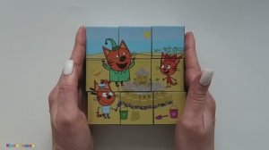 КОРЖИК КАРАМЕЛЬКА И КОМПОТ СТРОЯТ ЗАМОК ИЗ ПЕСКА - СОБИРАЕМ ПАЗЛЫ КУБИКИ ТРИ КОТА