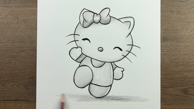Как легко нарисовать танцующую Hello Kitty карандашом — пошаговый урок для начинающих
