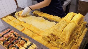 Кимбап с сырным омлетом, продается по 3000 штук в день, а очередь выстраивается на улице — корейская