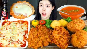 Мукбанг - острая лапша и сырные закуски - хрустящий стол