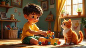 Мультики для детей.Веселый мальчик и кот.