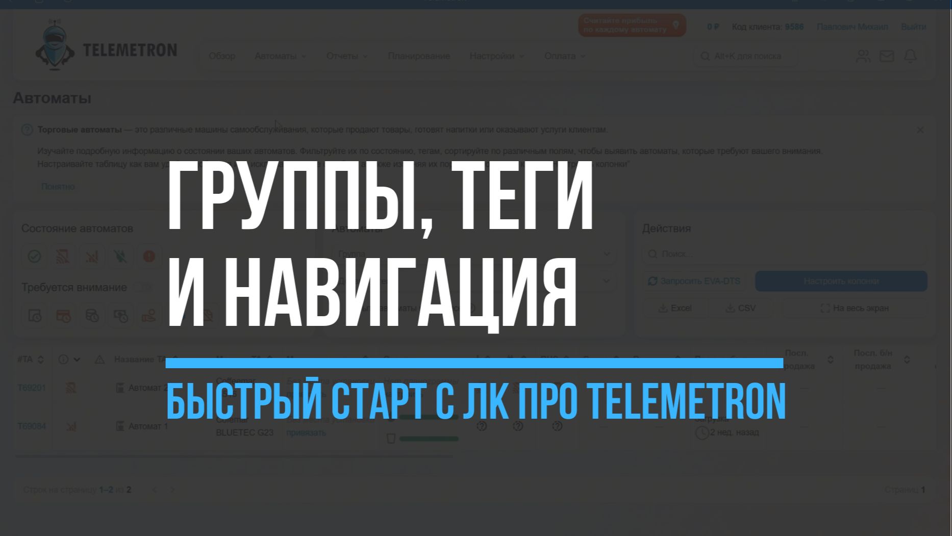Группы, теги и навигация | Быстрый старт с ЛК Про Telemetron