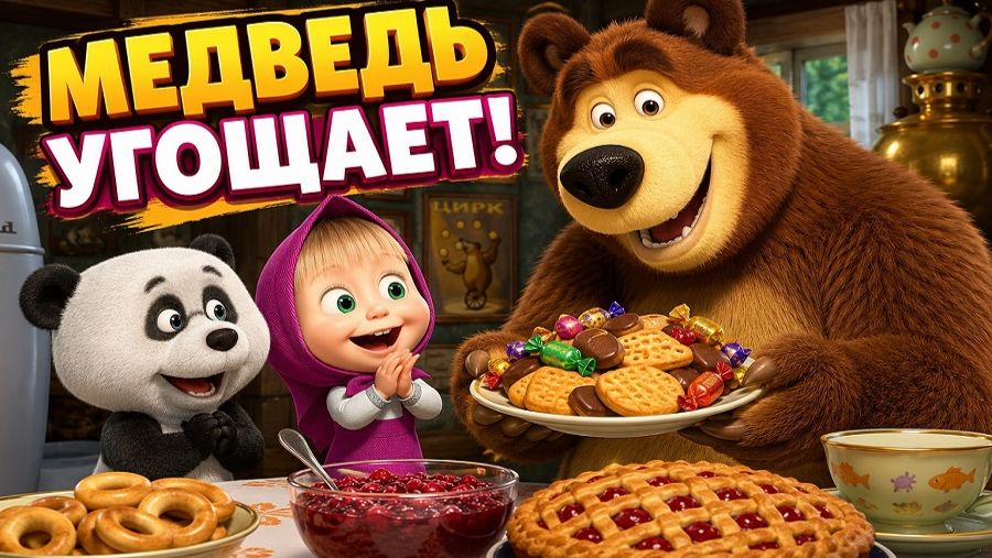 Медведь угощает Машу и Панду! Мини-игра! проходим вместе с подписчиками! смотреть онлайн