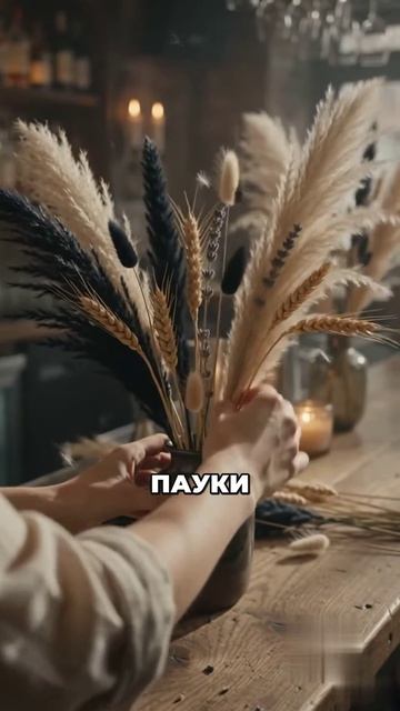 Тёмный декор к Хэллоуину из сухоцветов — атмосфера вместо пластика