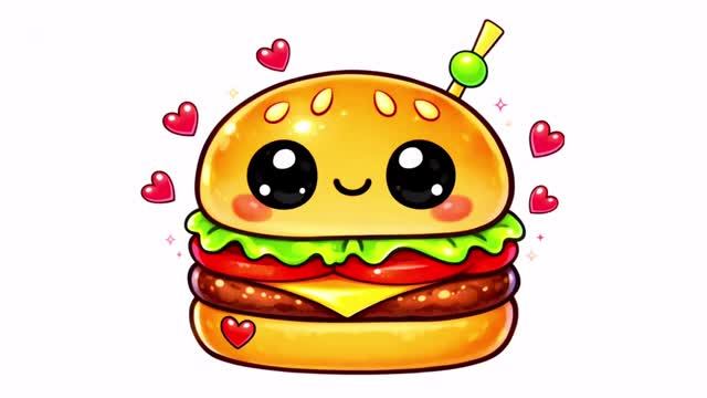 Как нарисовать милый бургер 🍔💖 Пошаговое простое рисование