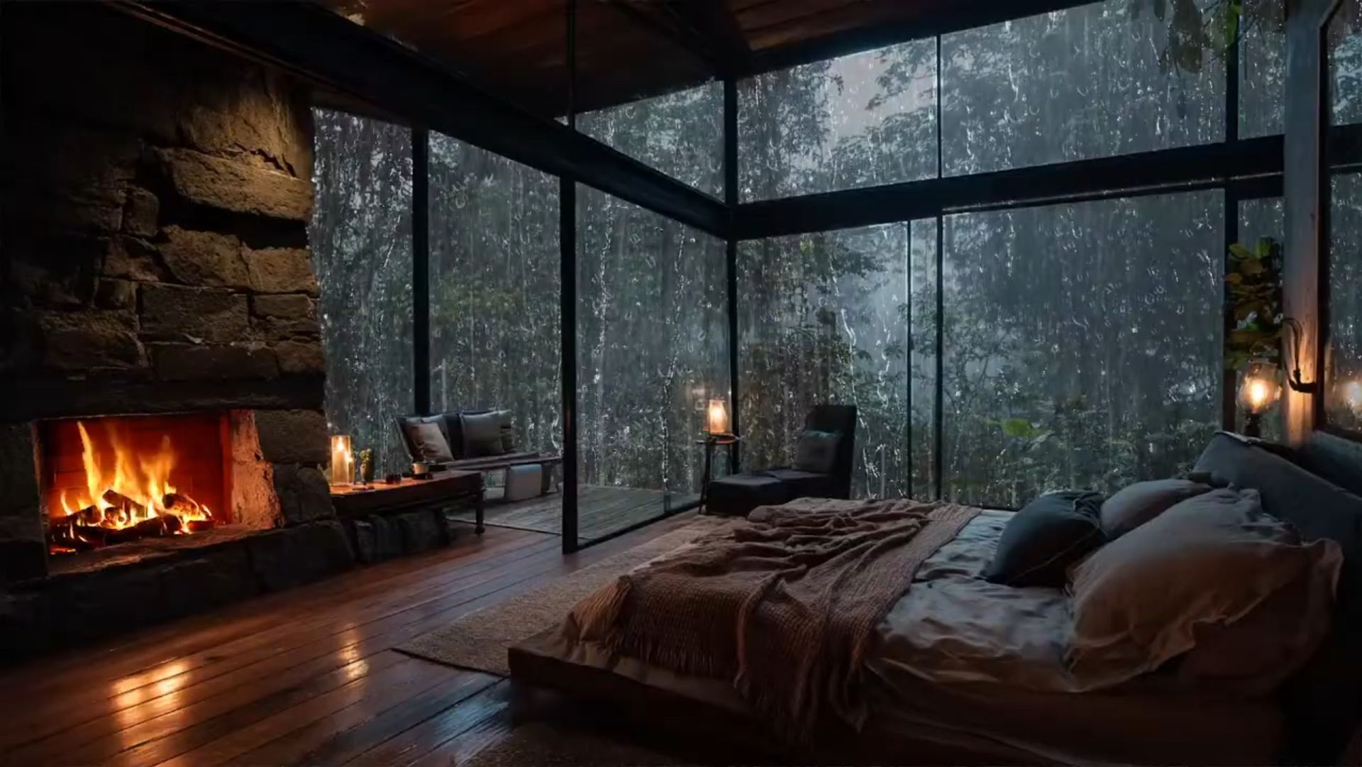 ДОЖДЬ С КАМИНОМ В УЮТНОЙ СПАЛЬНЕ 🔥🌧️ ШУМ ДОЖДЯ ДЛЯ СНА И ГЛУБОКОГО ОТДЫХА смотреть онлайн