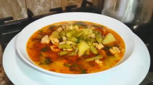Суп со стручковой фасолью и фаршем.