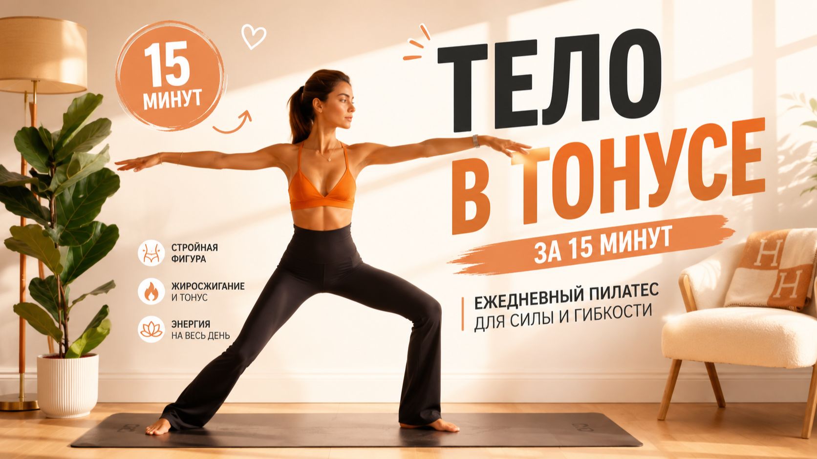 15 МИНУТ ПИЛАТЕСА НА ВСЁ ТЕЛО: Энергия тонус и лёгкость каждый день