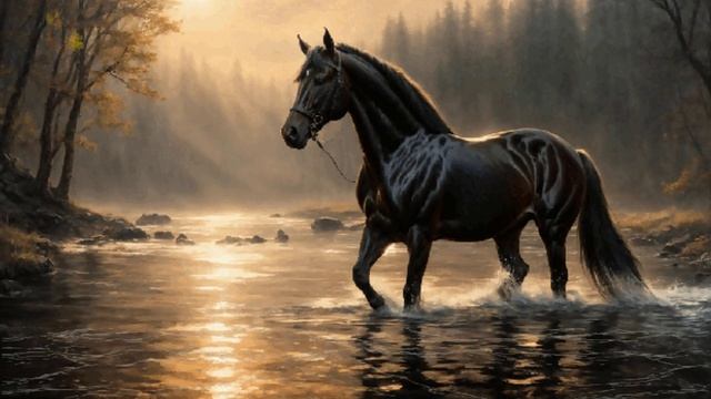 Звуки шагов лошади по воде