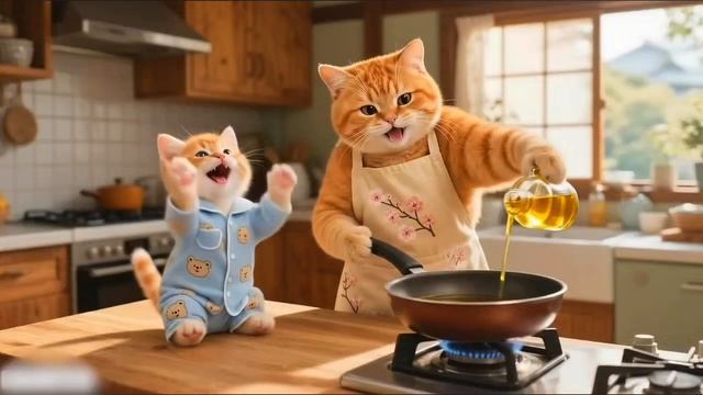 Мама кошка и новые игрушки .