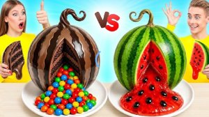 Шоколадный арбуз vs Настоящая арбуз | Крутые развлеч