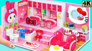 Увлекательная сборка розового домика Hello Kitty с 2 кроватями из картона, бумаги и ванной комн