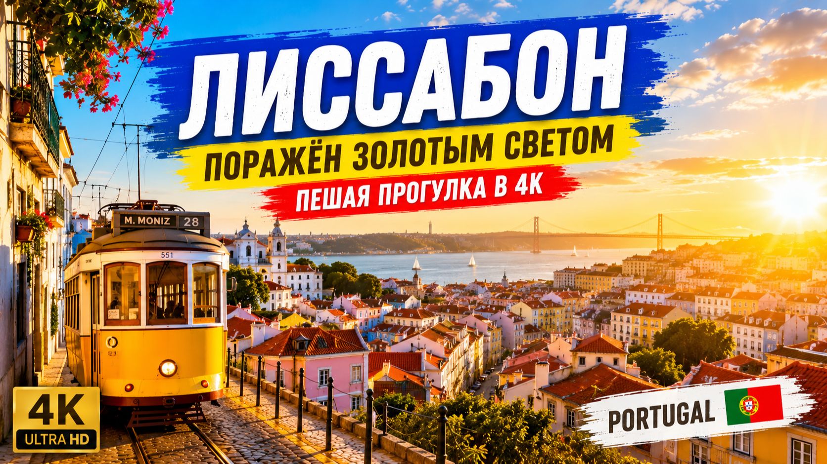 ЛИССАБОН, Португалия 🇵🇹 Очарование золотого света — пешая прогулка в формате 4K