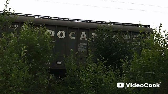 Электровоз 3ЭС5К 842 с грузовым поездом сбавляет ход готовясь к остановке