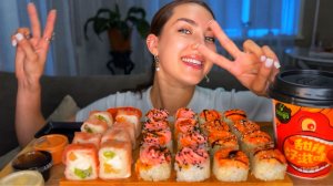 MUKBANG |РОЛЛЫ ТОКПОККИ | ROLLS SUSHI 🍱 немного о работе 👩🏽💻