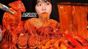 Мукбанг - сырые морепродукты и краб и креветки