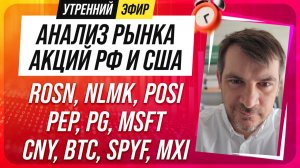 Анализ рынка акций РФ и США/ ROSN, NLMK, POSI, PEP, PG, MSFT/ CNY, BTC, SPYF, MXI