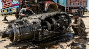 Ремонт коробки передач грузовика, восстановление шестерней опытным механиком.