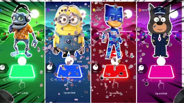КРЕЙЗИ ФРОГ И МИНЬОНЫ Против Героев В Масках и Шерифа Лабрадора! 🔥 Tiles Hop EDM Rush Gameplay 😊😘 смотреть онлайн