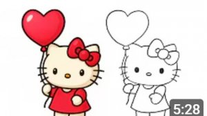 Как нарисовать Hello Kitty с воздушным шариком в виде сердца