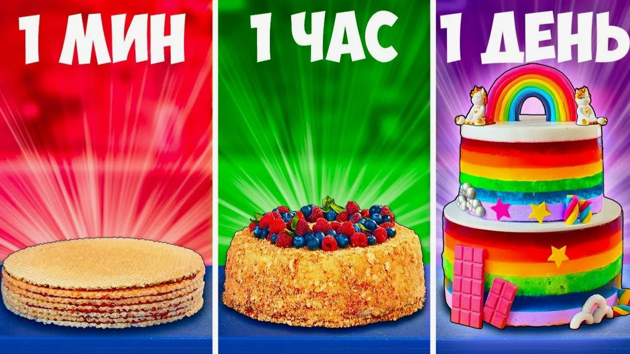 1 МИНУТА VS 1 ЧАС VS 1 ДЕНЬ ТОРТ смотреть онлайн