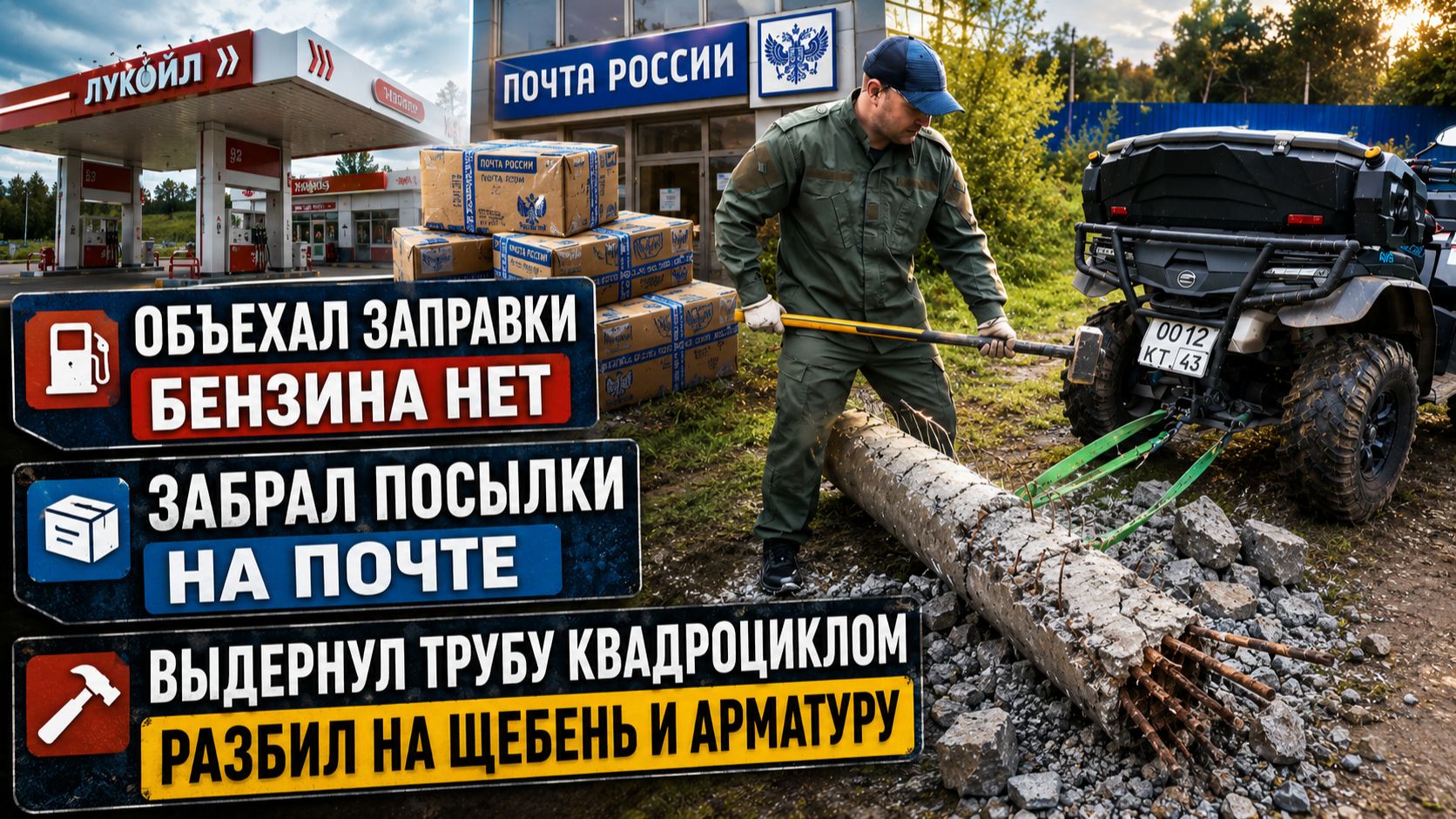 ОБЪЕХАЛ ВСЕ ЗАПРАВКИ — БЕНЗИНА НЕТ! Забрал посылки и разобрал бетонную трубу смотреть онлайн