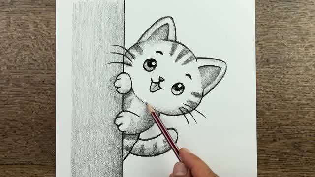 Как нарисовать милого кота карандашом - рисунок животного смотреть онлайн