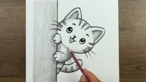 Как нарисовать милого кота карандашом - рисунок животного