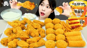 Мукбанг - курица и сырные закуски и хот-дог - азиатский формат