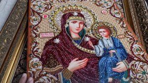 ИКОНЫ ВЫШИТЫЕ КАМЕНЬЯМИ. ИВЕРСКАЯ БОГОРОДИЦА, ГОСПОДЬ ВСЕДЕРЖИТЕЛЬ. МОИ ГОТОВЫ ХРАМОВЫЕ ИКОНЫ.