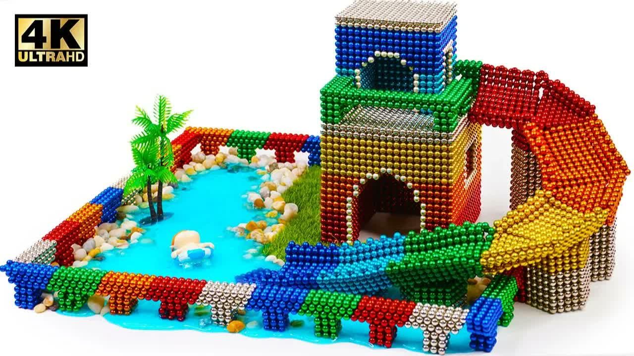 DIY How To Build Water Slide House Around Swimming Pool with Magnetic Balls (ASMR) | Magnet World 4K смотреть онлайн