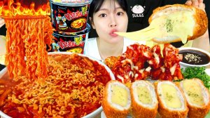Мукбанг - острая лапша и сырные закуски - корейский стиль
