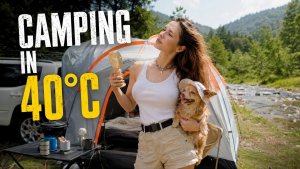 40 °C Жара в кемпинге в одиночку. Палатка на берегу реки, купание и отдых с моей собакой