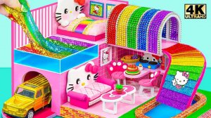 Сделай сам# миниатюрный дом Hello Kitty имеет бассейн с радужной слизью, хижину с магнитными ша