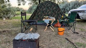 Жить дикарём в палатке у Азовского моря: шум волны, лето, отдых.