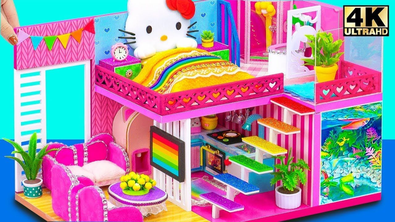 (Так мило) Мини-украшение для дома в стиле Hello Kitty из бумаги и картона ❤️ Миниатюрный домик смотреть онлайн