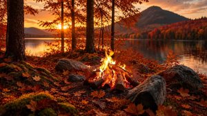 ОСЕННИЙ КОСТЁР У ОЗЕРА НА ЗАКАТЕ 🍂🔥 ТРЕСК КОСТРА И ЗВУКИ ПРИРОДЫ ДЛЯ ОТДЫХА