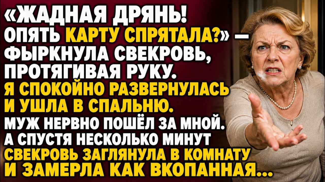 «ЖАДНАЯ ДРЯНЬ! ОПЯТЬ КАРТУ СПРЯТАЛА?» — ФЫРКНУЛА СВЕКРОВЬ… НО ЧЕРЕЗ МИНУТУ ОНЕМЕЛА ОТ УВИДЕННОГО… смотреть онлайн